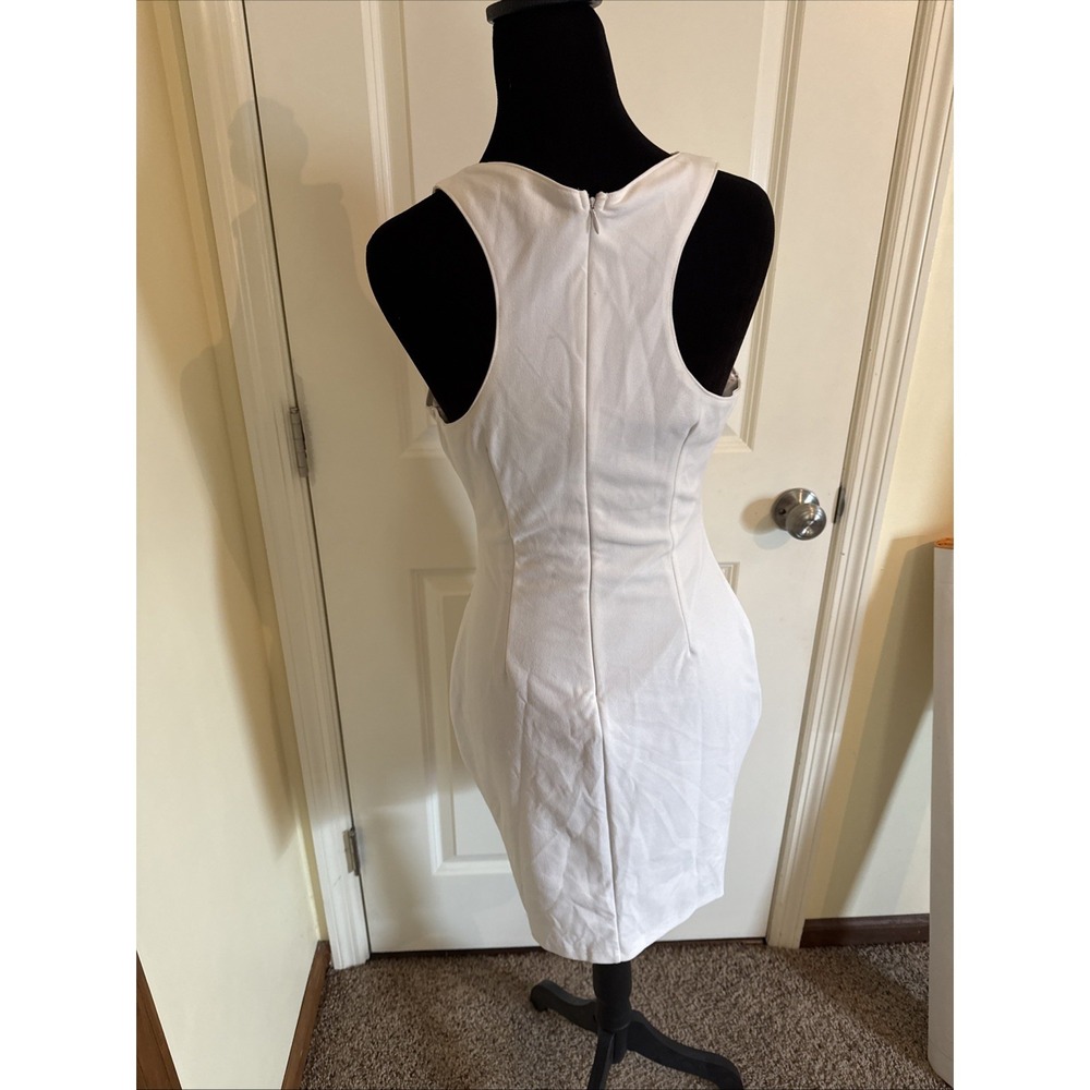 A'GACI White and Gold Geometric Sequin Midi Bodycon Dress Size Medium Y2K 2010s - Picture 4 of 7